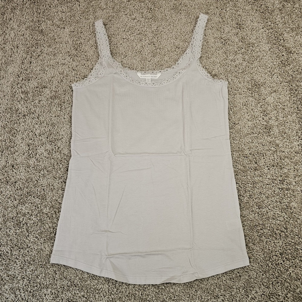 Victoria's Secret Gray Lace Trim Layering Tank Top Size M Y2K Coquette NEW